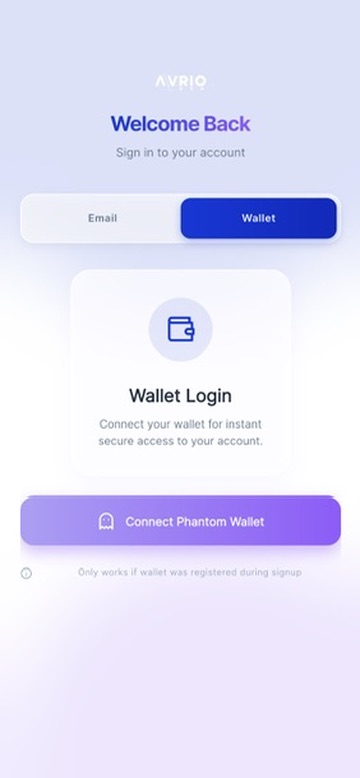 AVRIO Connect Phantom wallet login